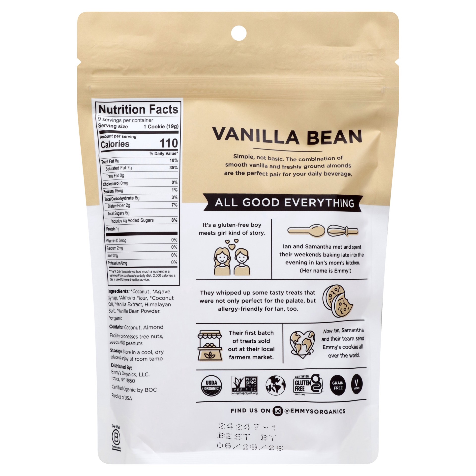 slide 4 of 7, Emmy's Organics Organic Vanilla Bean Coconut Cookies, 9 count, 6 oz, 9 ct