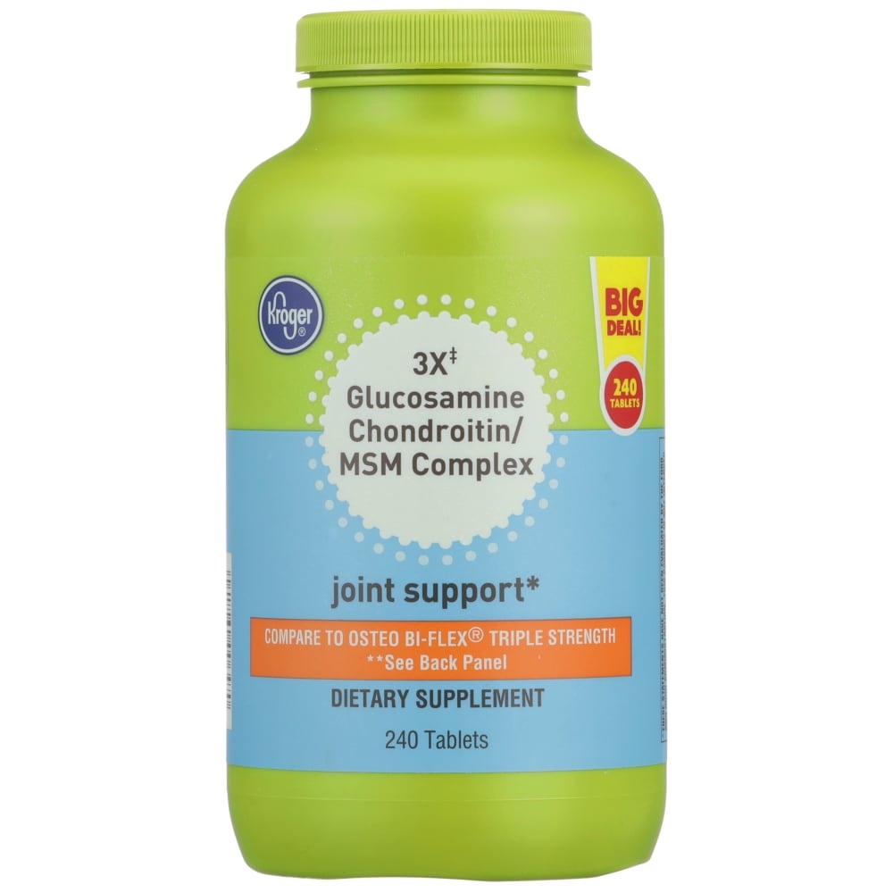 slide 1 of 1, Kroger 3X Glucosamine Chondroitinmsm Complex Joint Support Dietary Supplement Tablets, 240 ct