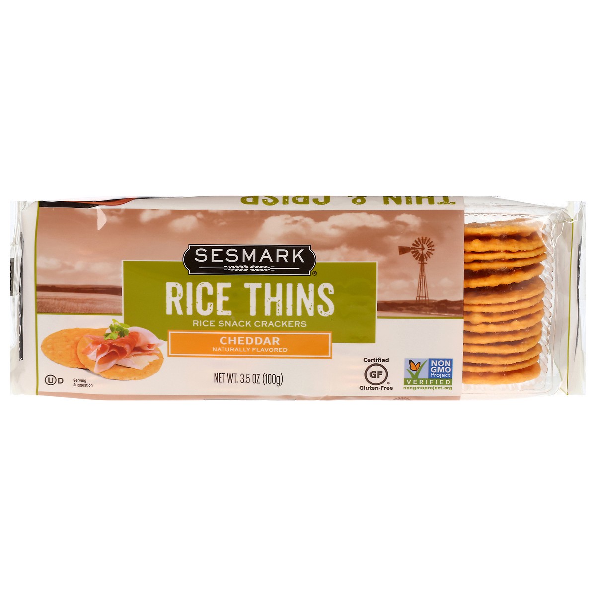 slide 1 of 1, Sesmark Cheddar Rice Thins 3.5 oz, 3.5 oz