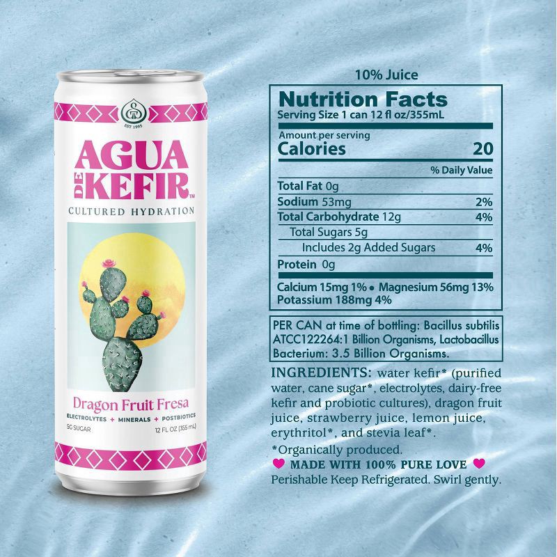 slide 6 of 6, Agua de Kefir Dragon Fruit Fresa Cultured Hydration 12 fl oz, 12 fl oz