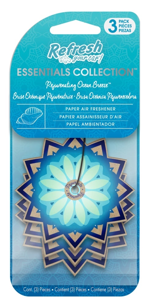 slide 1 of 1, Refresh Your Car! Essentials Collection Rejuvenating Ocean Breeze Paper Air Refresher, 3 ct