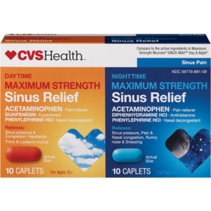 slide 1 of 1, CVS Health Daytime And Nighttime Maximum Strength Sinus Relief Acetaminophen Caplets, 20 ct