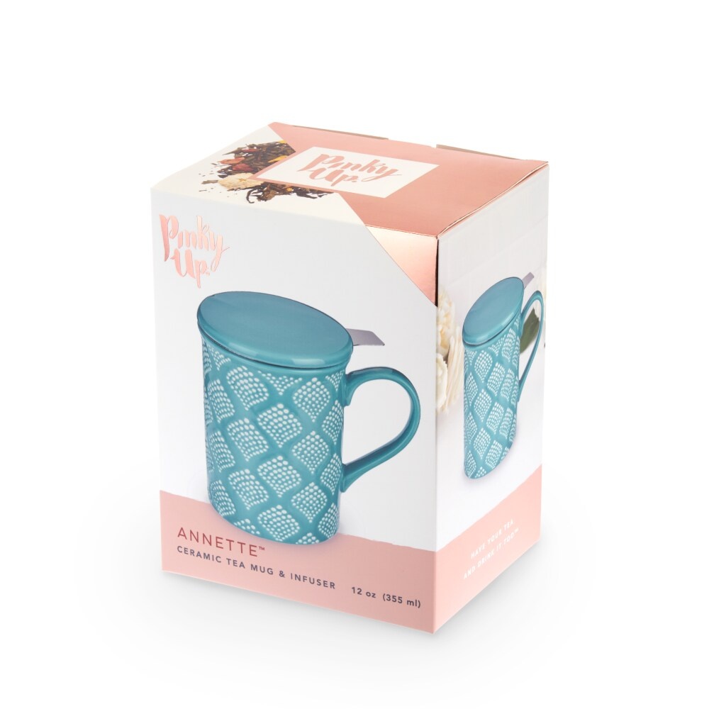 slide 1 of 1, True Fabrications Pinky Up Annette Ceramic Tea Mug & Infuser - Bali Turquoise, 1 ct