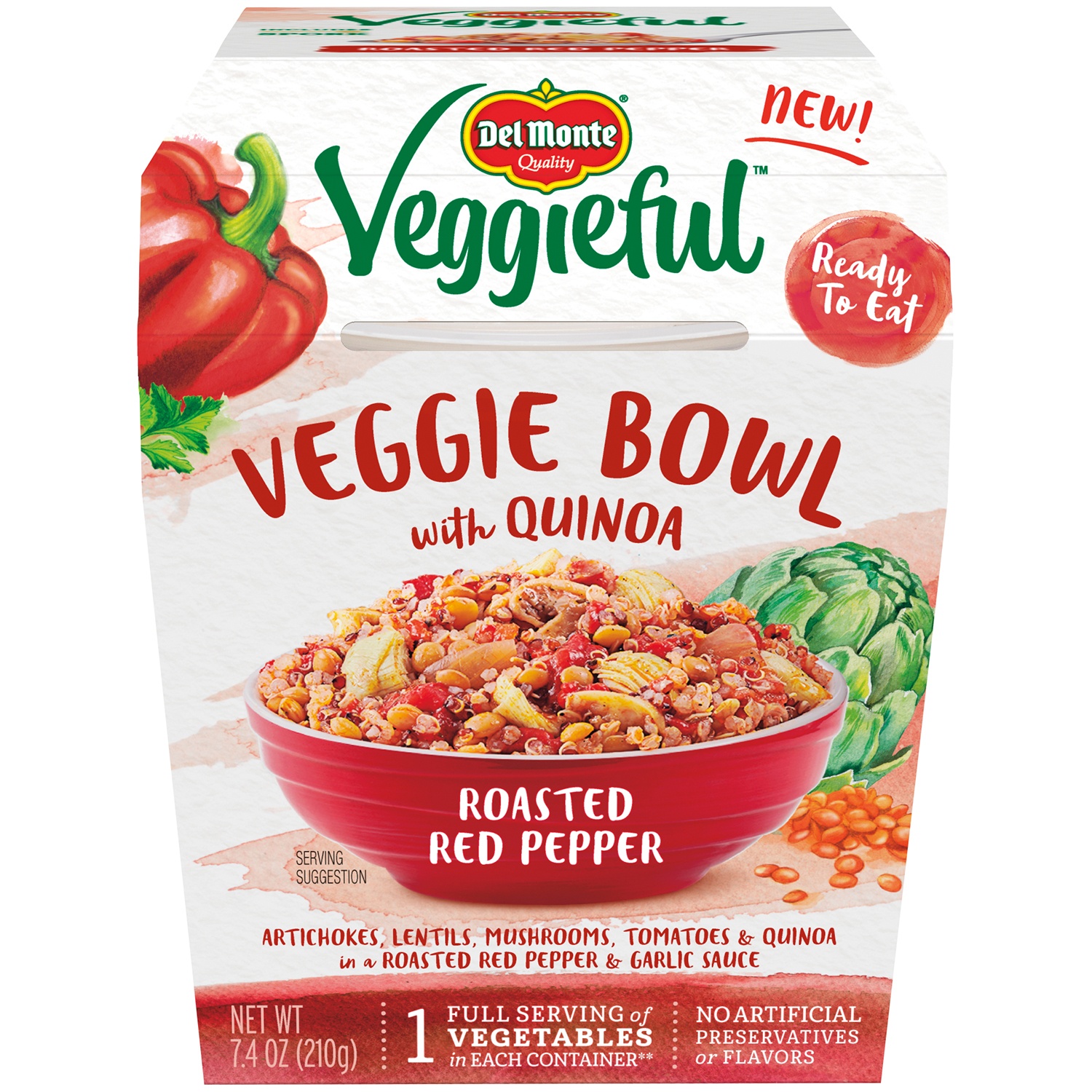 slide 1 of 1, Del Monte Veggieful Roasted Red Pepper Veggie Bowl with Quinoa, 7.4 oz