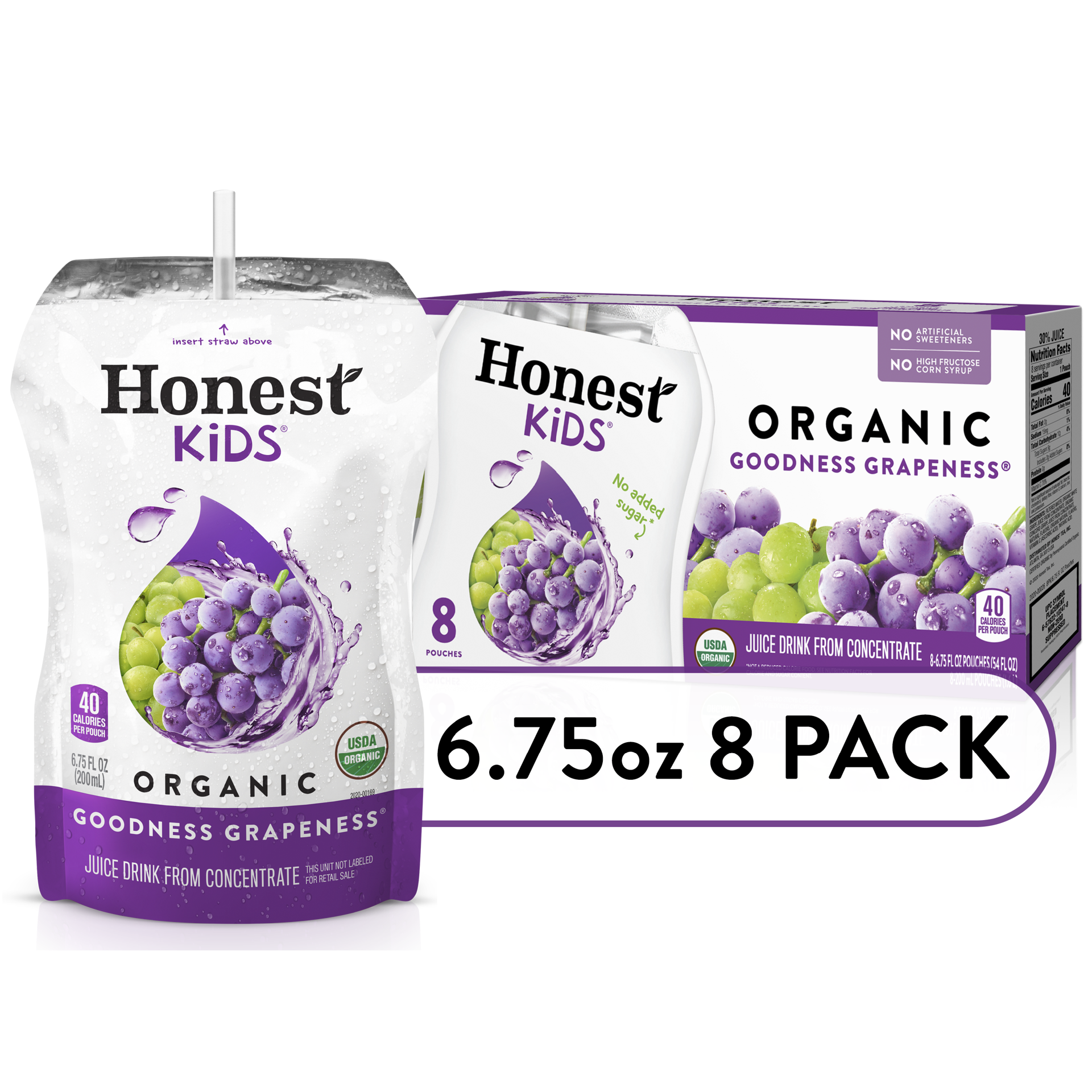 slide 1 of 8, Honest Kids Goodness Grapeness Pouches, 6.75 fl oz, 8 Pack, 8 ct; 6.75 fl oz