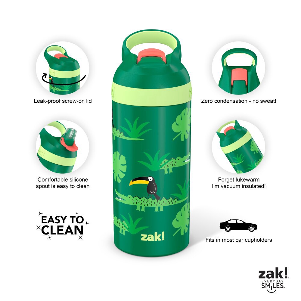 slide 5 of 5, Zak! Designs Jungle Joy Double Walled Stainless Steel Water Bottle, 1 ct