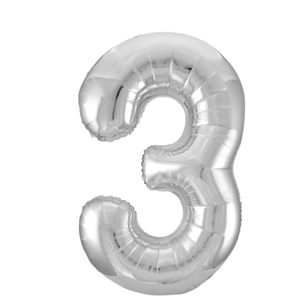 slide 1 of 1, 34" Foil Silver Number 3 Balloon, 1 ct
