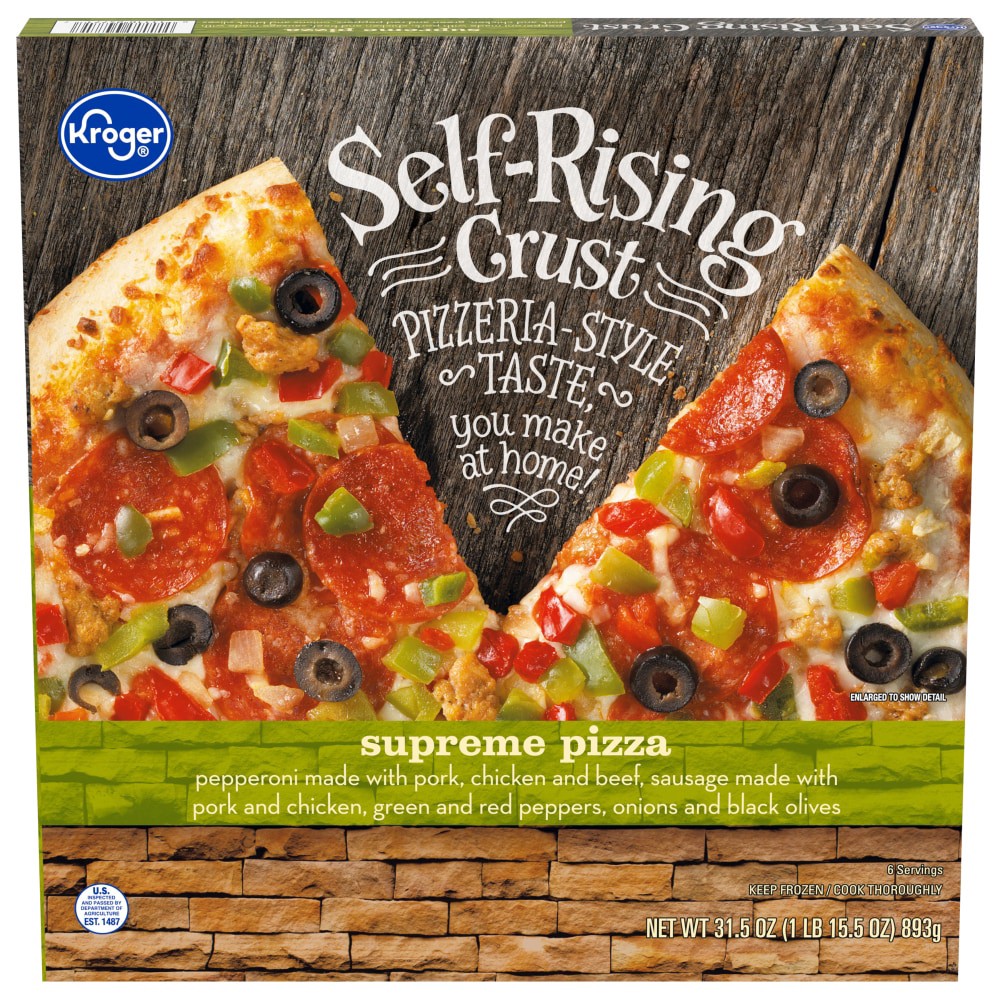 slide 1 of 4, Kroger Self-Rising Crust Pizzeria Style Supreme Pizza, 31.5 oz