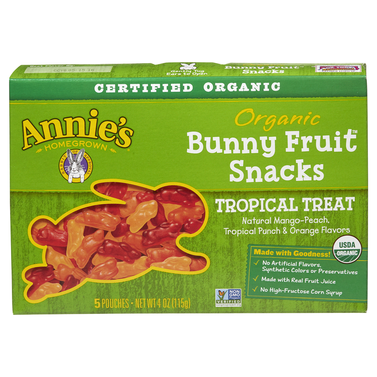 slide 1 of 1, Annie's Homegrown Organic Bunny Fruit Tropical Treat Fruit Snacks, 5 ct