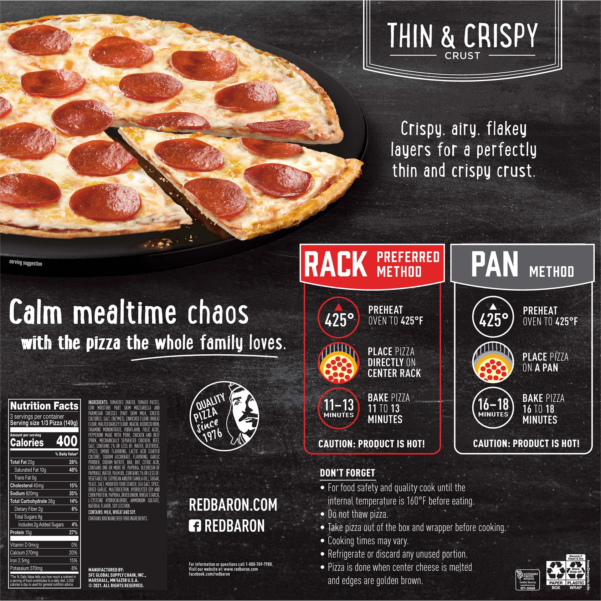 slide 3 of 5, Red Baron Frozen Pizza Thin & Crispy Pepperoni, 15.78 oz