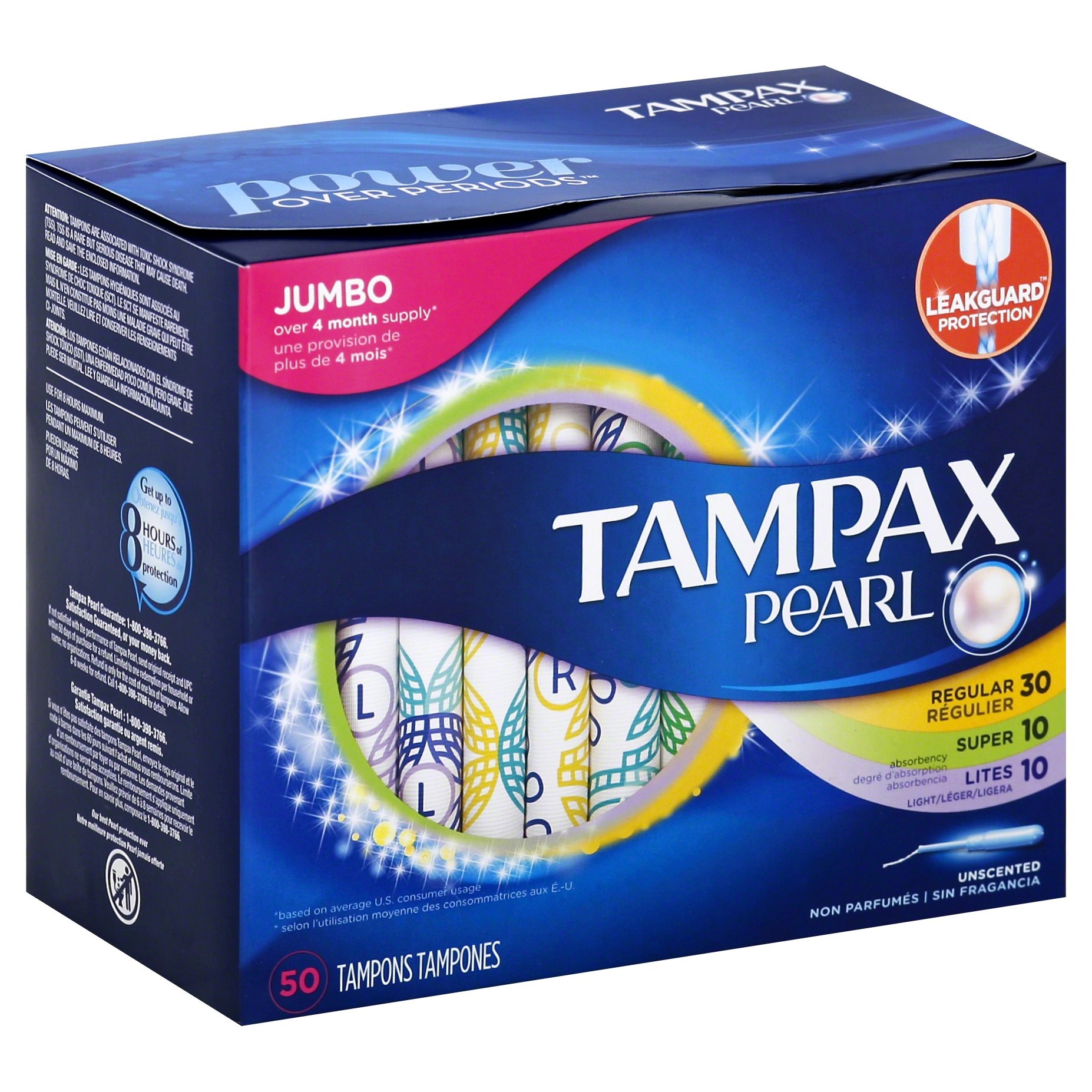slide 1 of 6, Tampax Pearl Plastic Triple Pack Includes Light Regular And Super Unscented Tampons, 50 ct