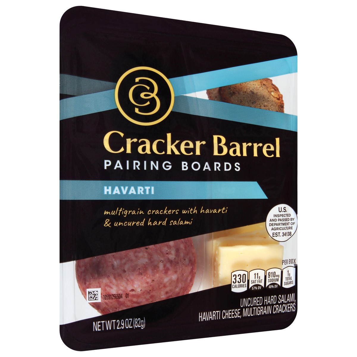 slide 6 of 11, Cracker Barrel Pairing Boards with Havarti Cheese, Uncured Hard Salami & Multigrain Crackers, 2.9 oz Tray, 