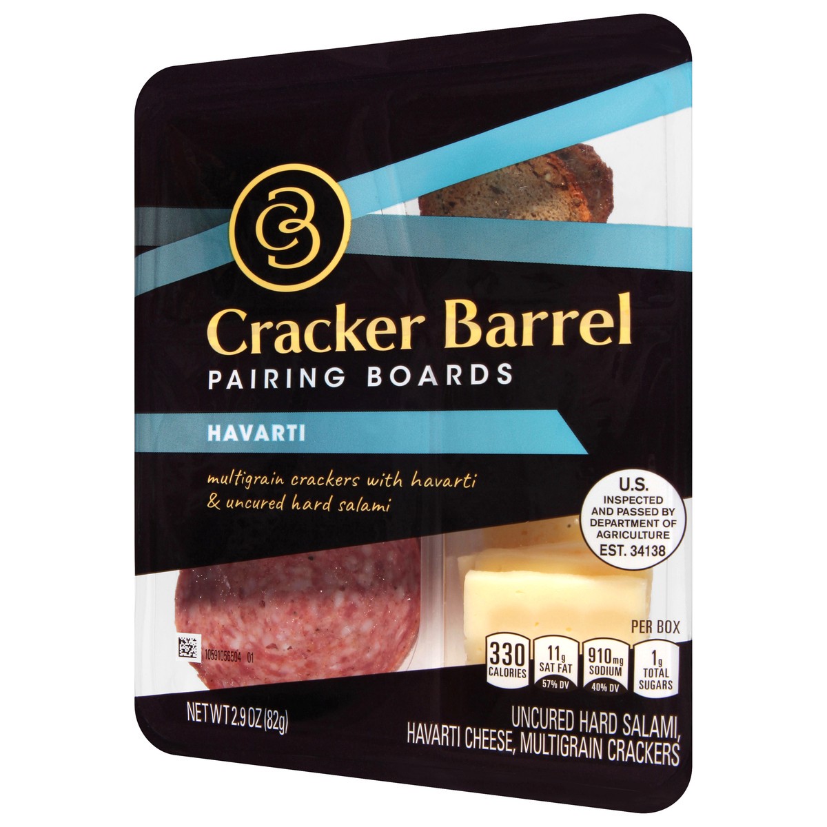 slide 11 of 11, Cracker Barrel Pairing Boards with Havarti Cheese, Uncured Hard Salami & Multigrain Crackers, 2.9 oz Tray, 