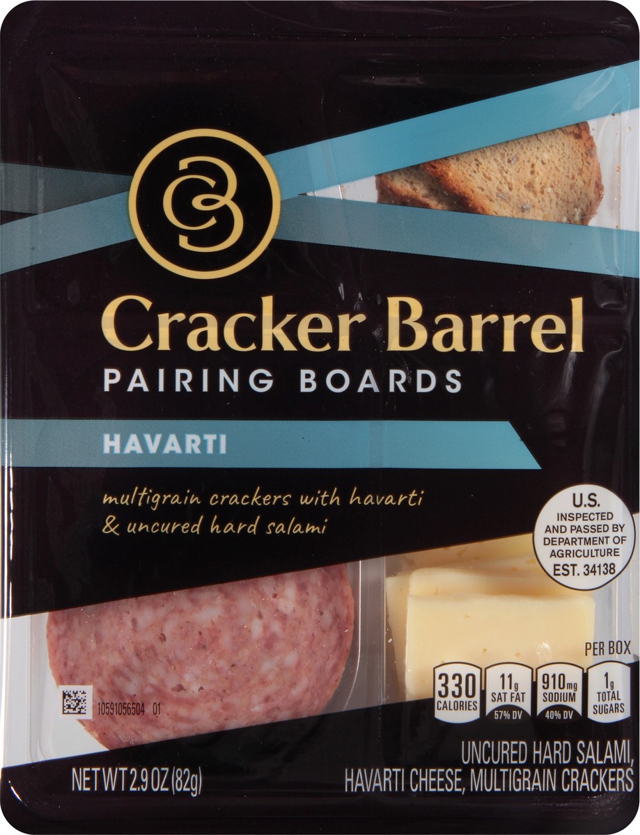 slide 8 of 11, Cracker Barrel Pairing Boards with Havarti Cheese, Uncured Hard Salami & Multigrain Crackers, 2.9 oz Tray, 