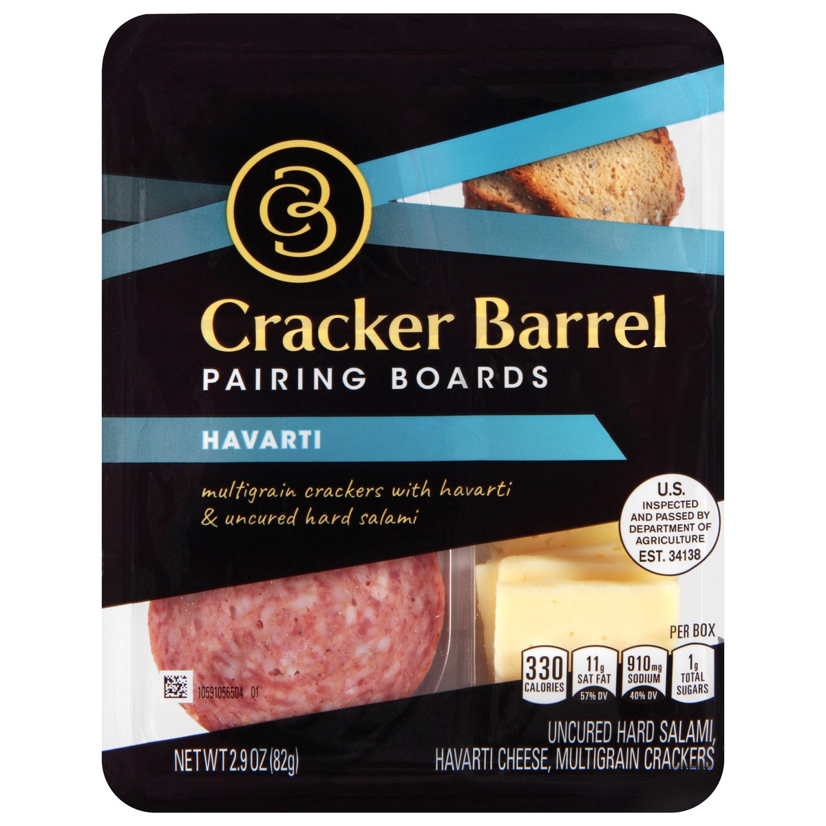 slide 5 of 11, Cracker Barrel Pairing Boards with Havarti Cheese, Uncured Hard Salami & Multigrain Crackers, 2.9 oz Tray, 