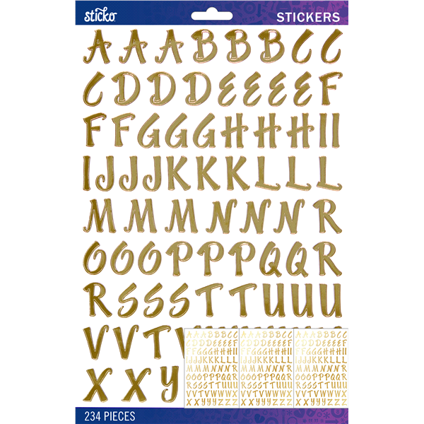 slide 1 of 1, Sticko Stickers Gold Foil Brush Large Alpha, 234 ct