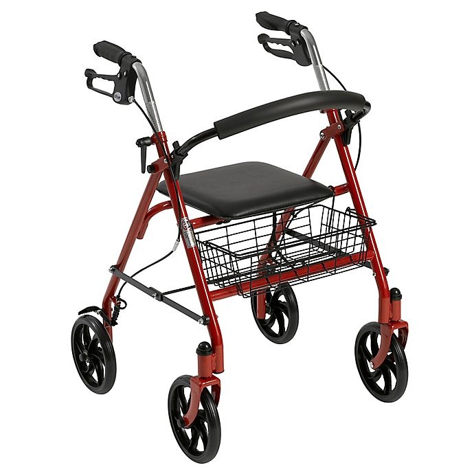 slide 1 of 1, Drive Medical Four Wheel Walker Rollator with Fold Up Removable Back Support, Red, 1 ct