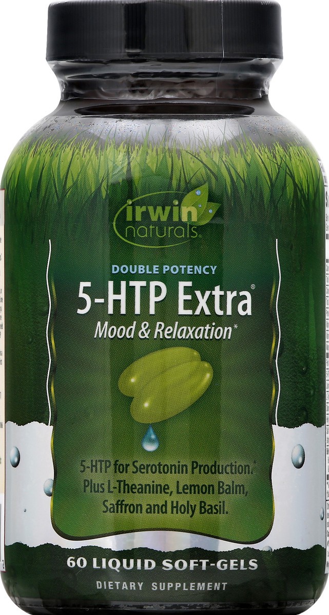 slide 6 of 9, Irwin Naturals Double Potency Liquid Soft-Gels 5-HTP Extra 60 ea, 60 ct