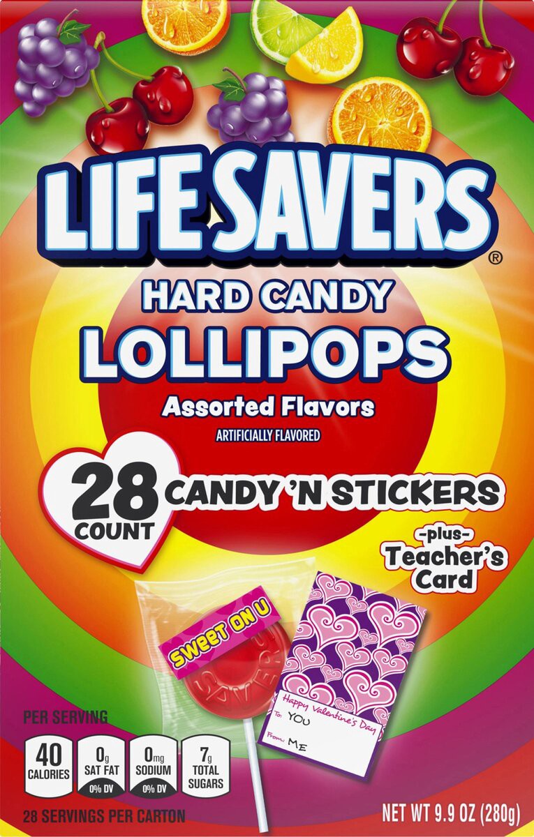 slide 4 of 7, LIFE SAVERS Valentine's Lollipop Exchange Kit, 9.9-Ounce 28 Count Box, 9.9 oz