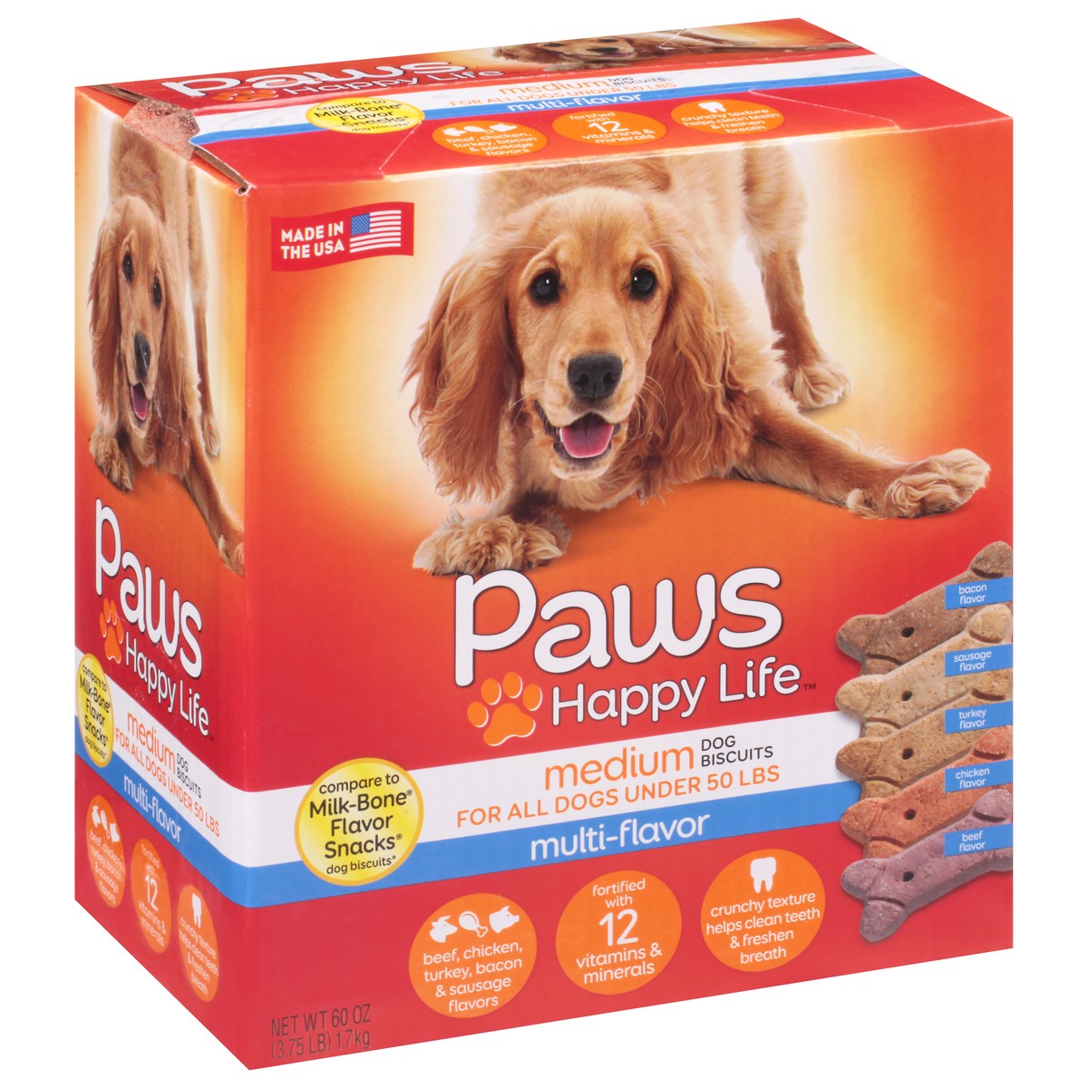 slide 8 of 9, Paws Happy Life Medium Multi-Flavor Dog Biscuits 60 oz, 60 oz