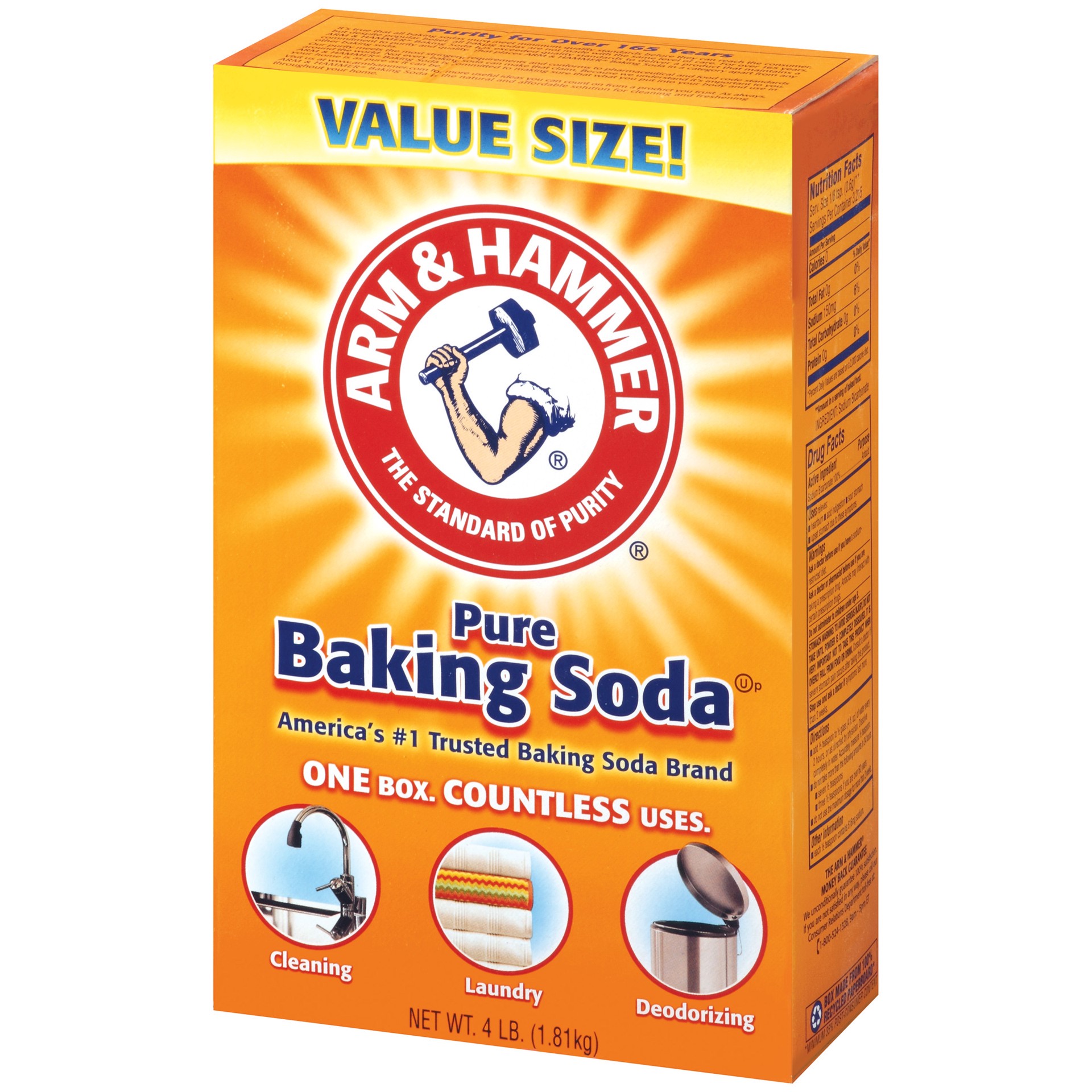 slide 3 of 4, ARM & HAMMER Pure Baking Soda, For Baking, Cleaning & Deodorizing, 4 lb Box, 64 oz