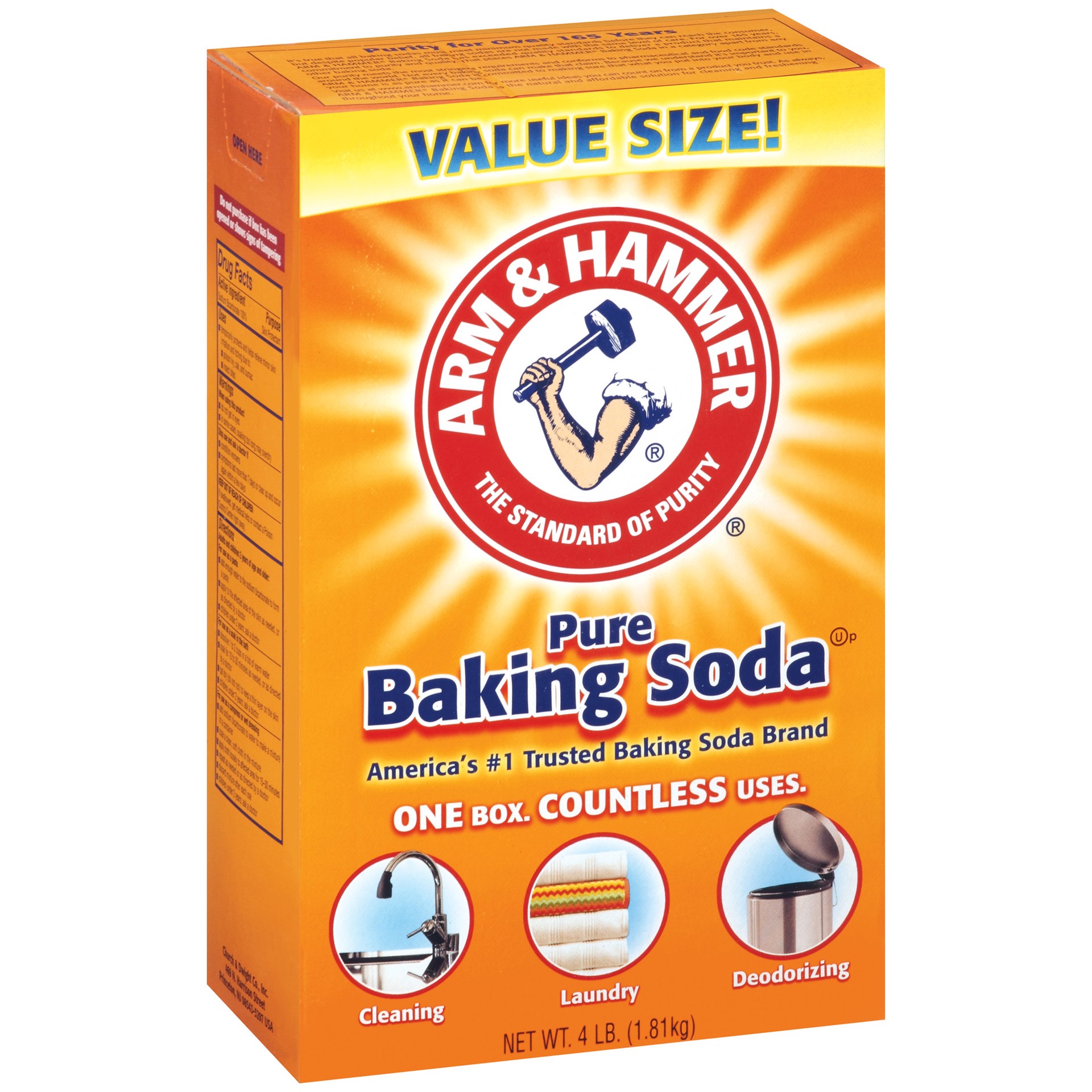 slide 4 of 4, ARM & HAMMER Pure Baking Soda, For Baking, Cleaning & Deodorizing, 4 lb Box, 64 oz