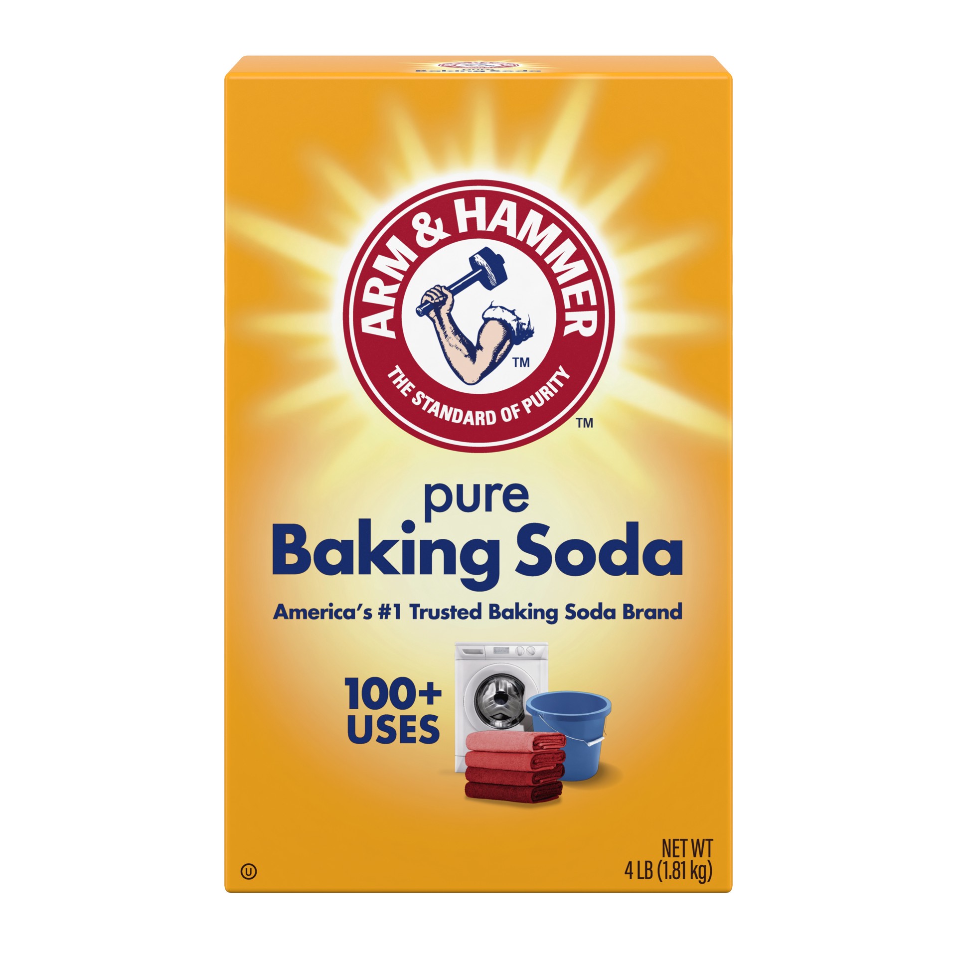 slide 1 of 4, ARM & HAMMER Pure Baking Soda, For Baking, Cleaning & Deodorizing, 4 lb Box, 64 oz