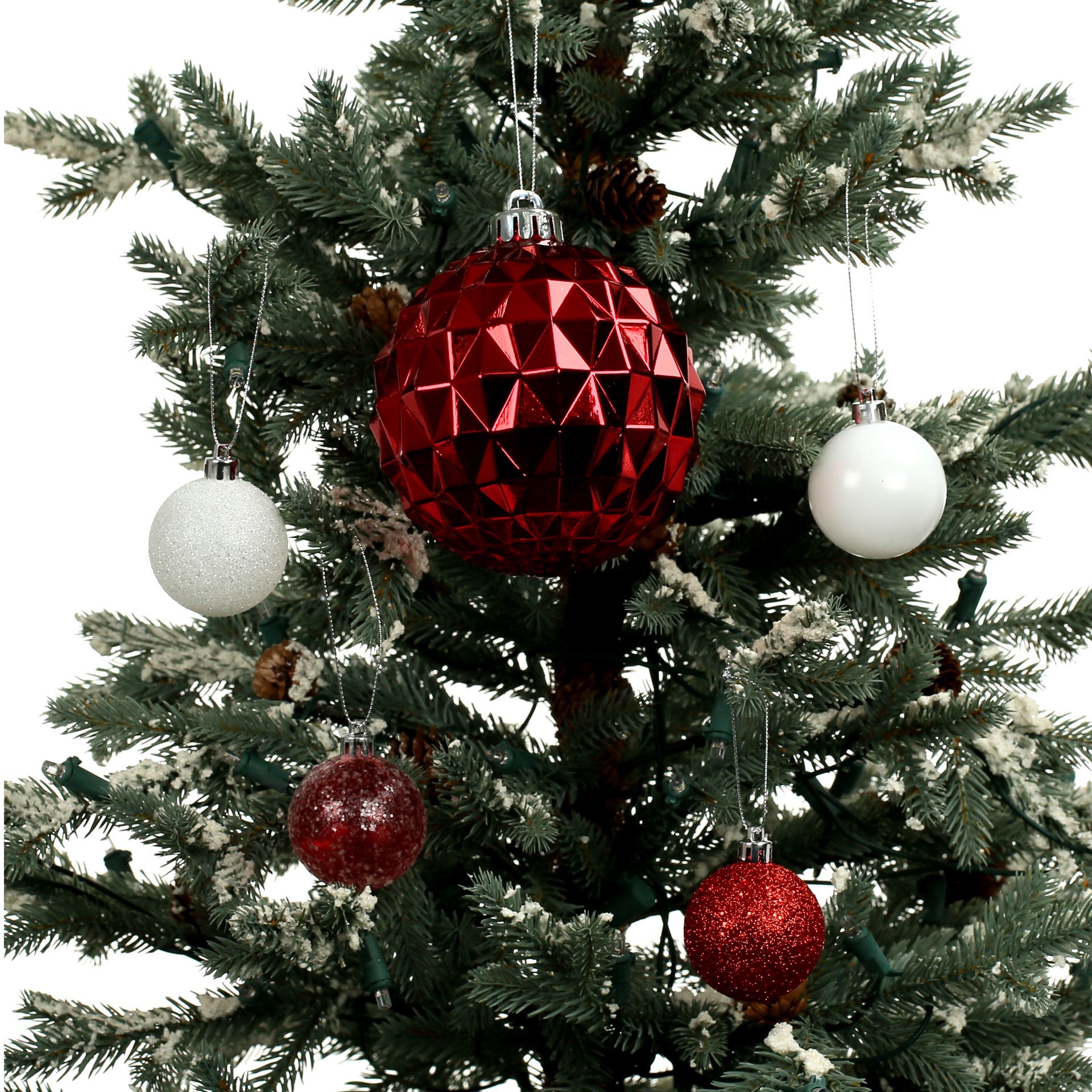 slide 2 of 3, 44 Pack 1.8" & 4.7" Red & White Mixed Finish Shatterproof Ball Ornaments By Ashland, 44 ct