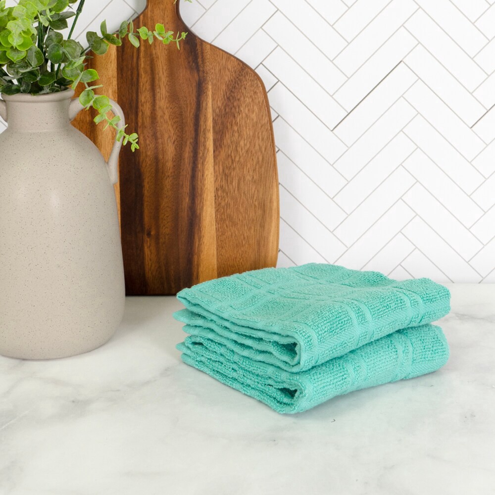 slide 3 of 3, Everyday Living Solid Waffle Kitchen Towels - Teal, 2 ct