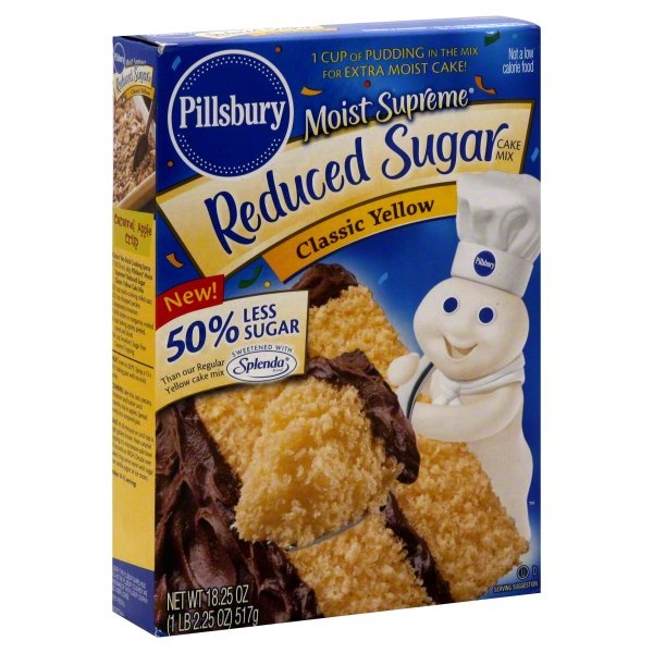 slide 1 of 1, Pillsbury Reduced Sugar Cake Mix, Classic Yellow, 18.3 oz