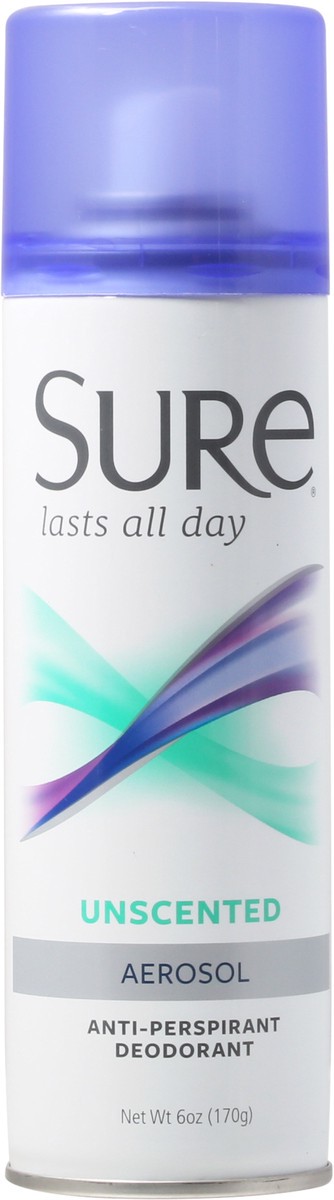 slide 3 of 13, Sure Unscented Aerosol Anti-Perspirant Deodorant, 6 oz