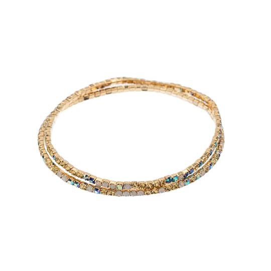 slide 1 of 3, Crystal Lane Diy Gold Blue, Yellow & White Rhinestones Bracelets, 2ct., 2 ct
