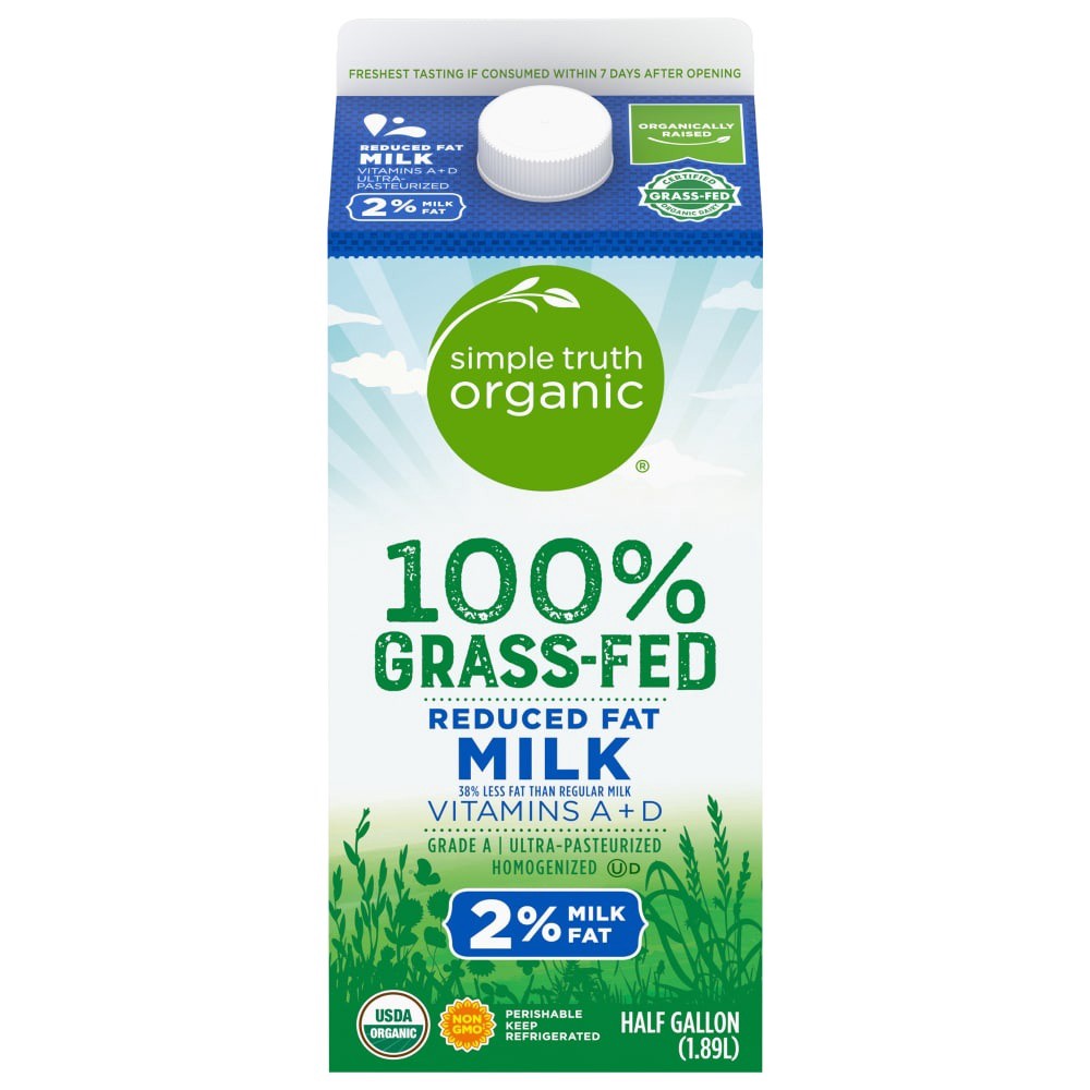 slide 2 of 3, Simple Truth Organic 100% Grassfed 2% Reduced Fat Milk, 64 fl oz