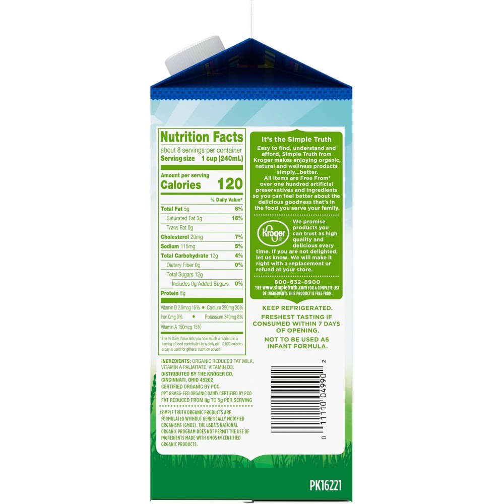 slide 3 of 3, Simple Truth Organic 100% Grassfed 2% Reduced Fat Milk, 64 fl oz