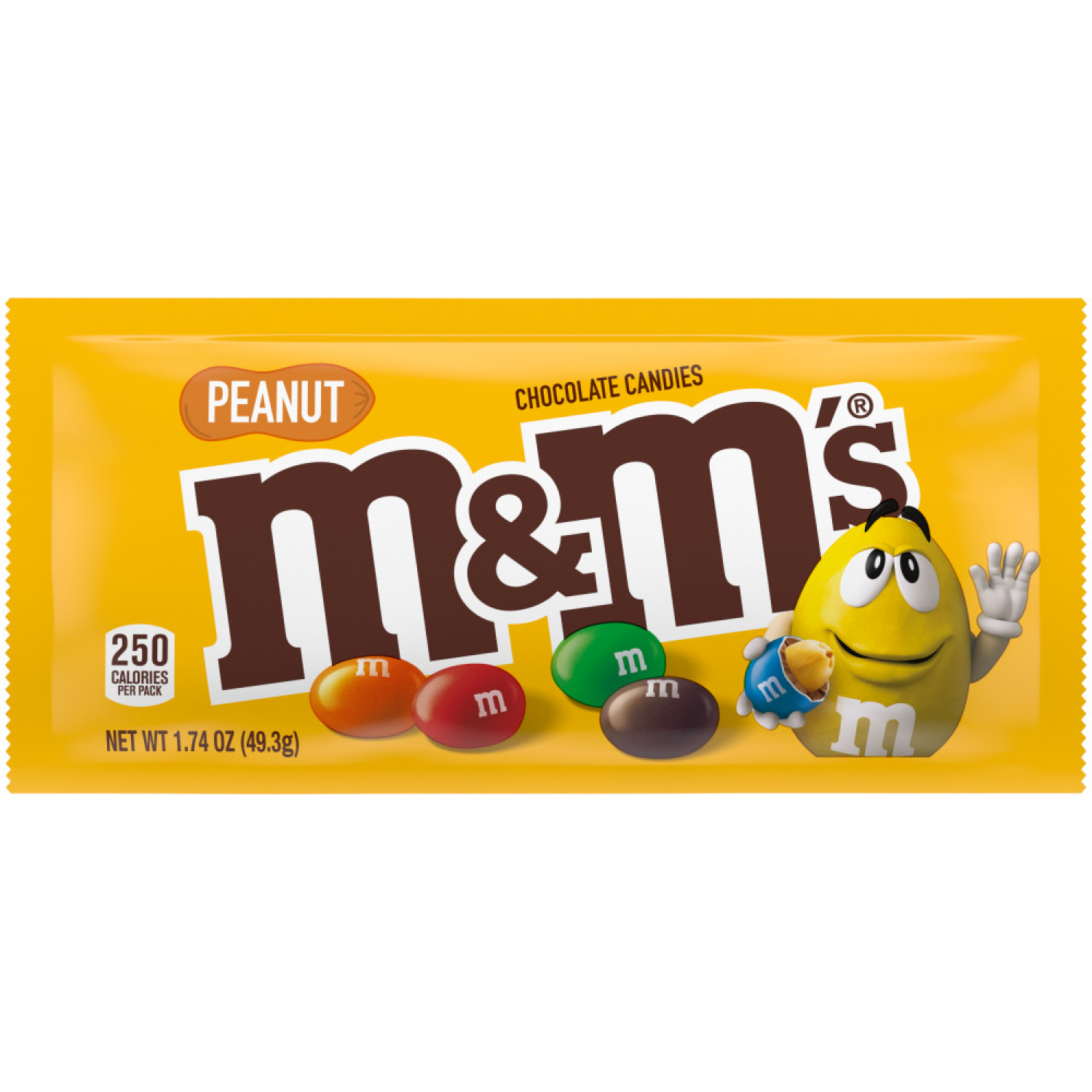 slide 1 of 8, M&M's Peanut Milk Chocolate Candy Full Size Pouch, 1.74 oz