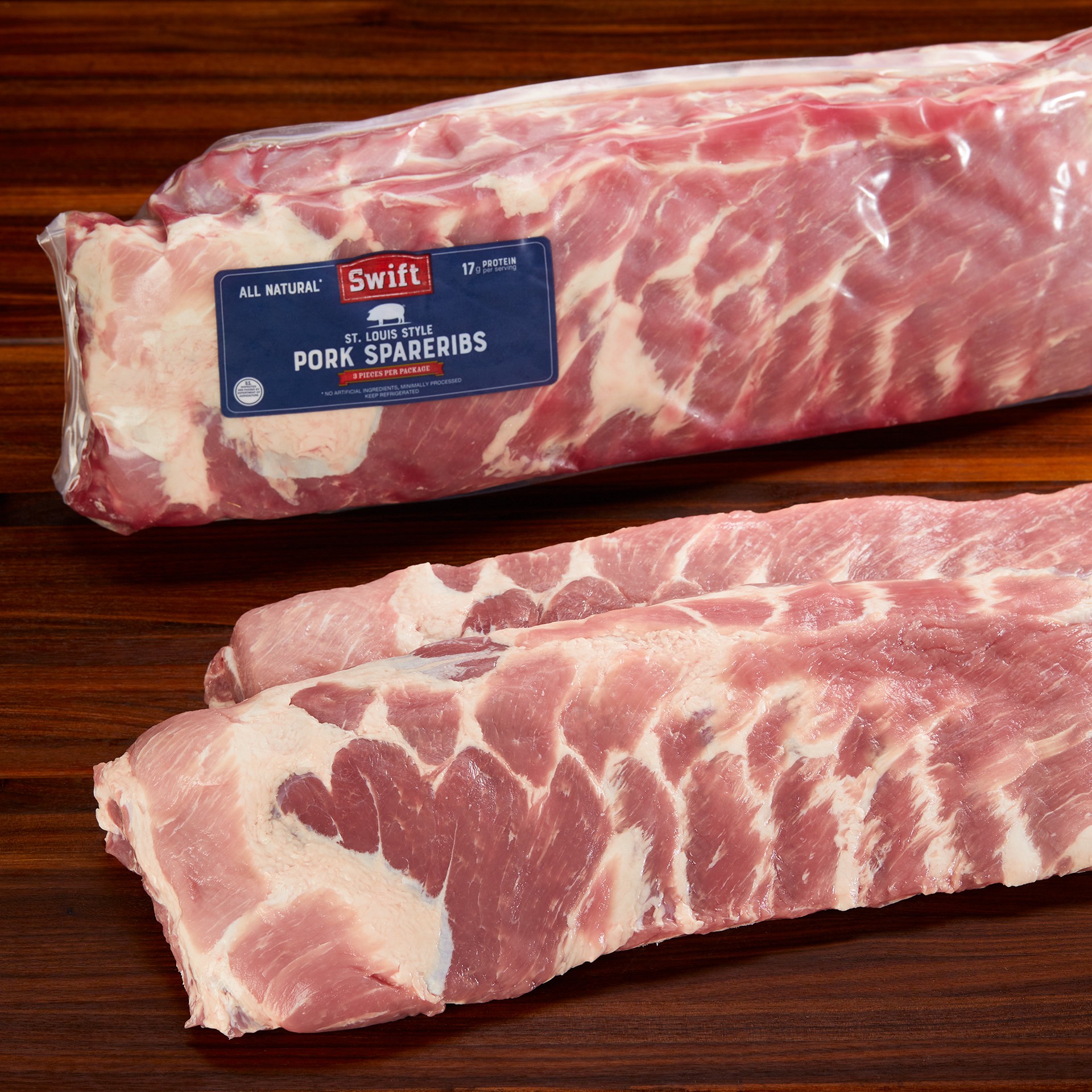 slide 1 of 2, Swift Premium Pork St. Louis Spare Ribs, per lb