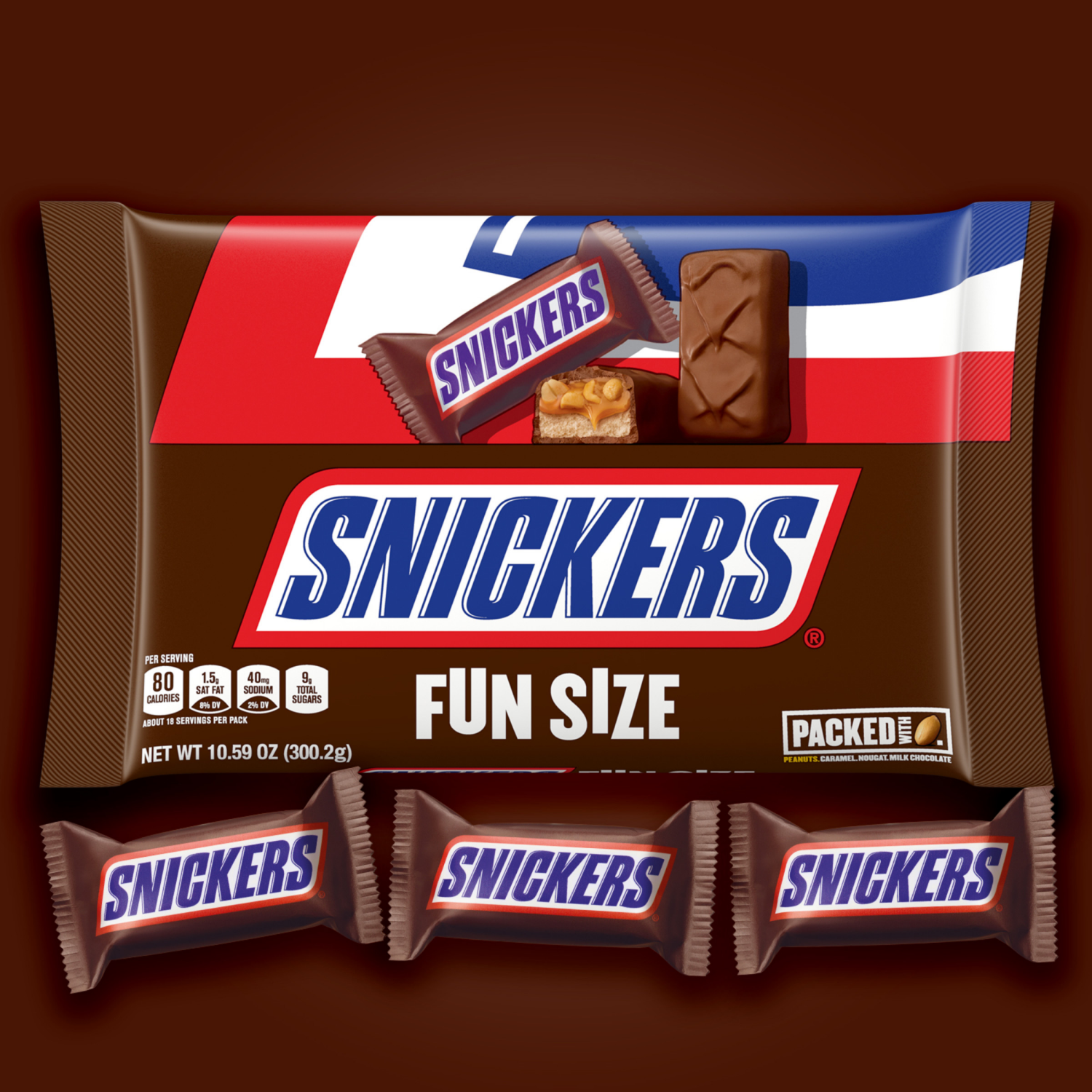 slide 2 of 8, SNICKERS Original Chocolate Candy Bars, Fun Size, 10.59oz Bag, 10.59 oz