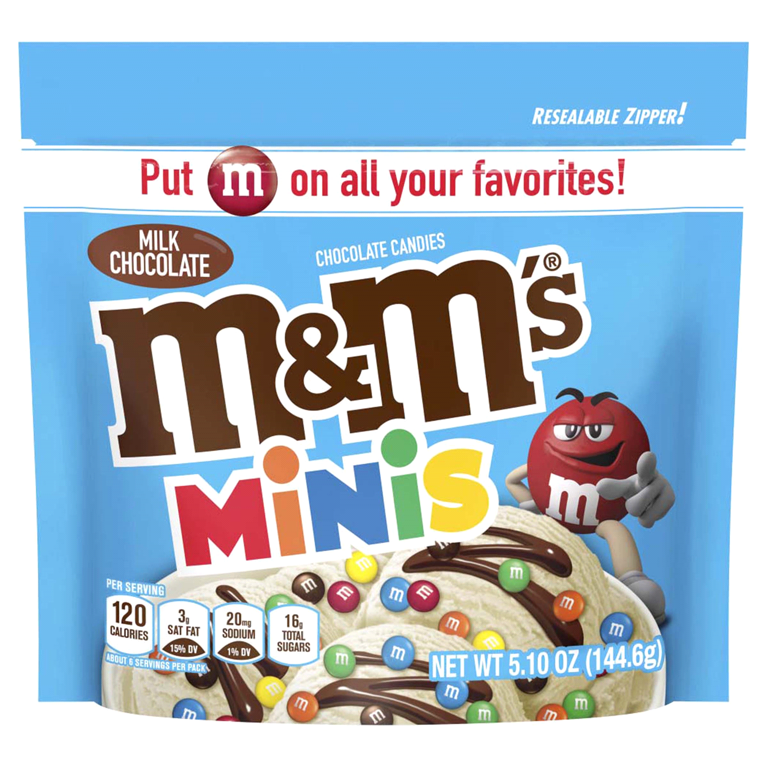 slide 1 of 4, M&M's MINIS Milk Chocolate Candy, Grab & Go Size, 5.1 oz Bag, 5.1 oz