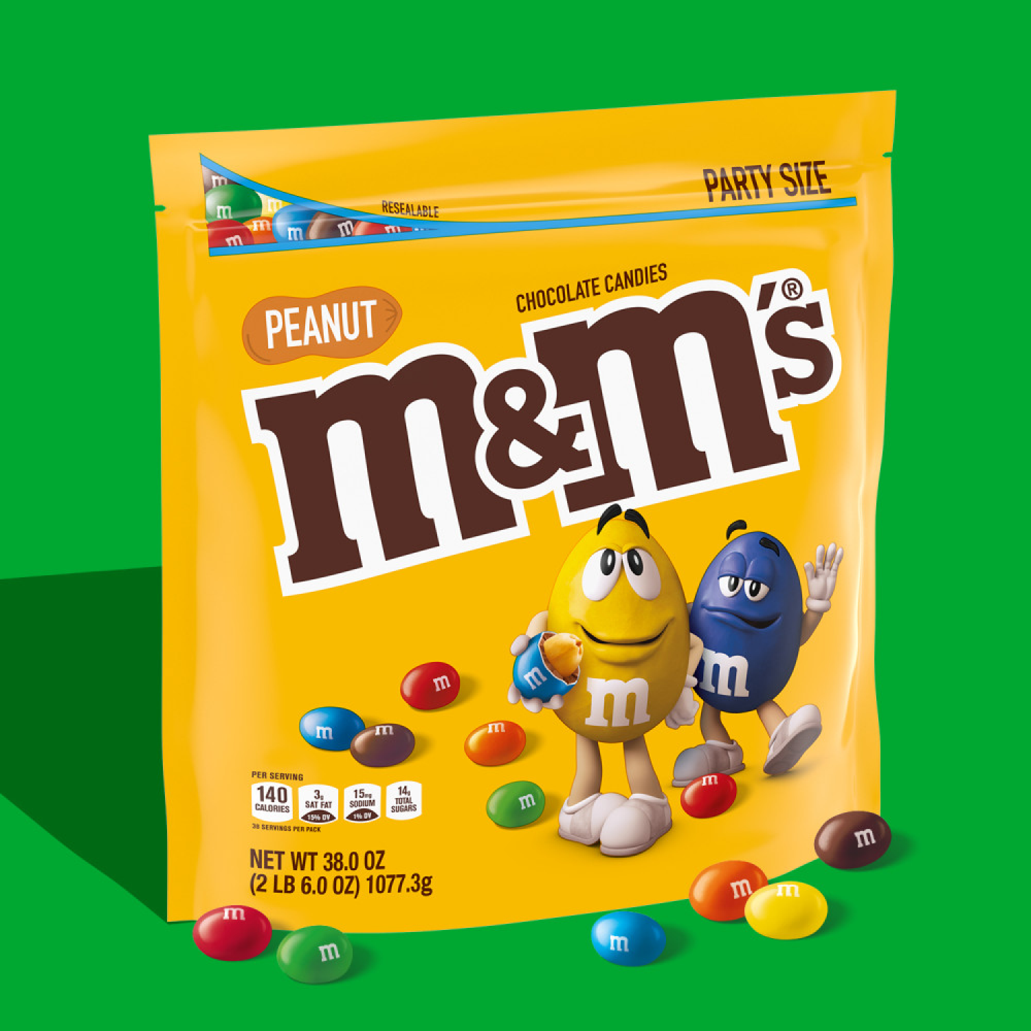 slide 2 of 8, M&M's Party Size Peanut Chocolate Candies 38 oz, 38 oz