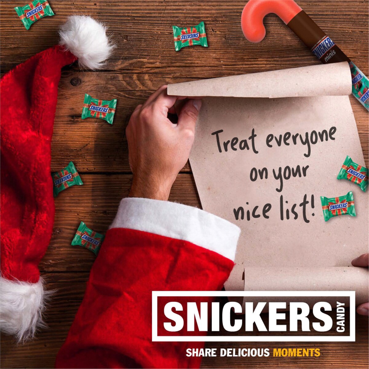 slide 4 of 4, SNICKERS Minis Chocolate Christmas Candy Cane, 2.14 oz Tube, 2.14 oz