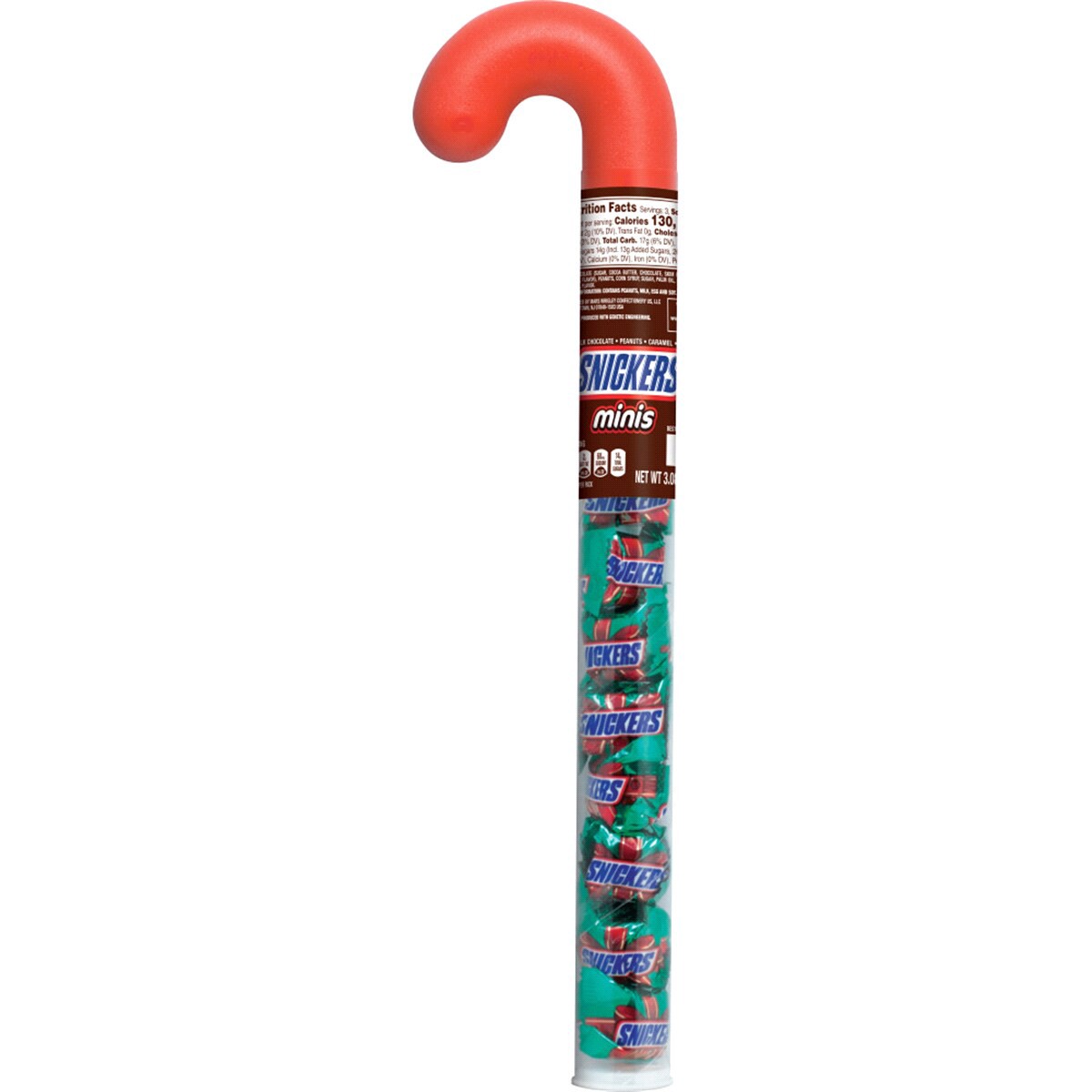 slide 1 of 4, SNICKERS Minis Chocolate Christmas Candy Cane, 2.14 oz Tube, 2.14 oz