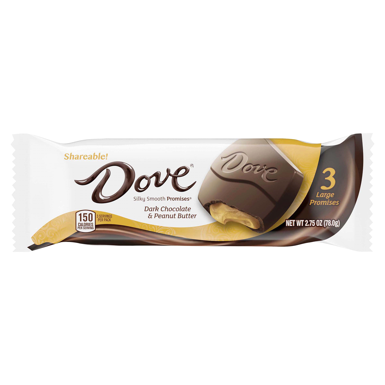 slide 1 of 5, DOVE Large PROMISES Dark Chocolate Peanut Butter Candy, 2.75 oz Pack, 3 ct
