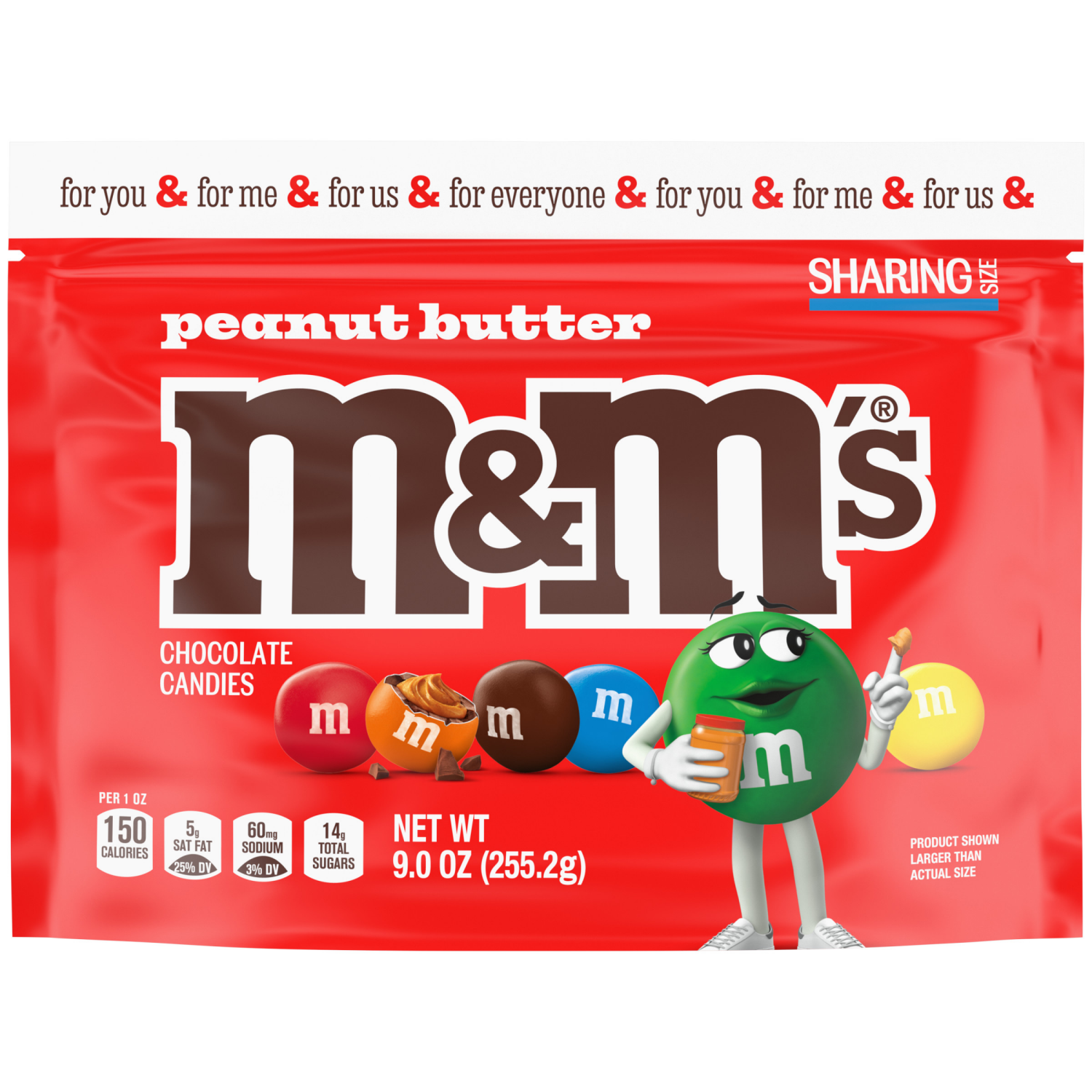 slide 2 of 8, M&M'S Peanut Butter Milk Chocolate Candy, Sharing Size, 9 oz Resealable Bag, 9 oz