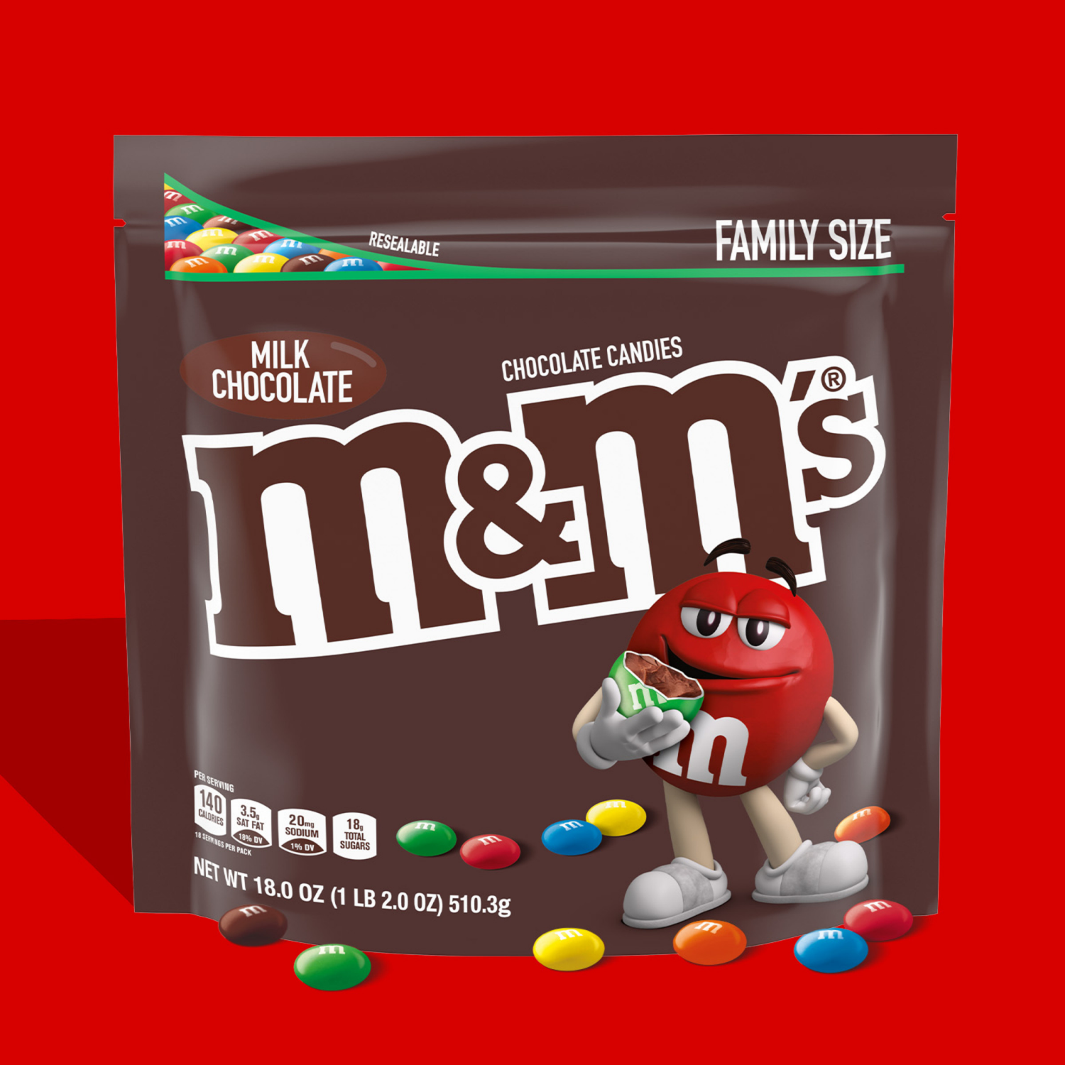 slide 2 of 5, M&M'S Milk Chocolate Candy, Family Size, 18 oz Bag, 18 oz