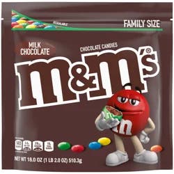 M&M'S Milk Chocolate Candy, Family Size, 18 oz Resealable Bulk Candy Bag