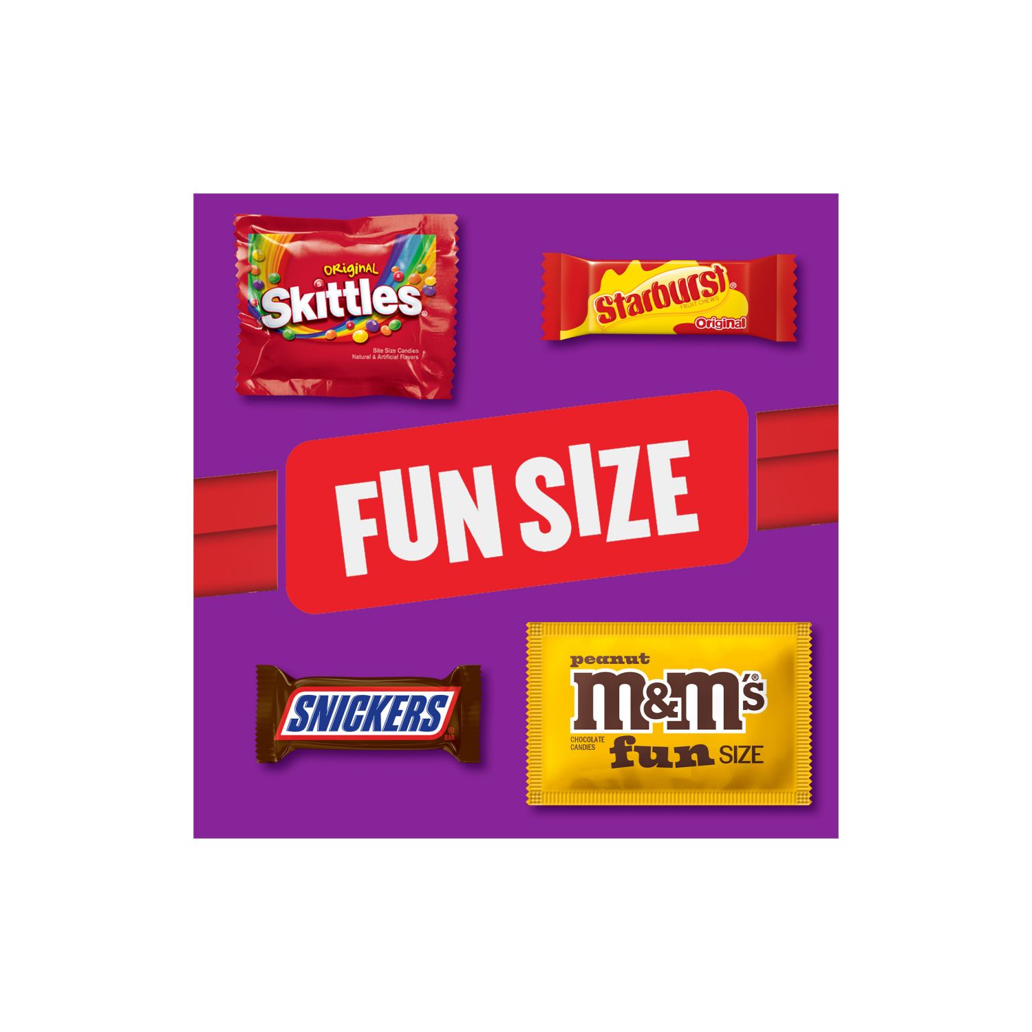 slide 2 of 5, Mars M&M'S Snickers Skittles & Starburst Fun Size Candy Variety Pack Jumbo Bag, 31.59 oz