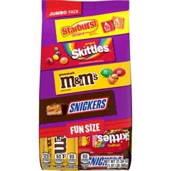 Mars M&M'S Snickers Skittles & Starburst Fun Size Candy Variety Pack Jumbo Bag