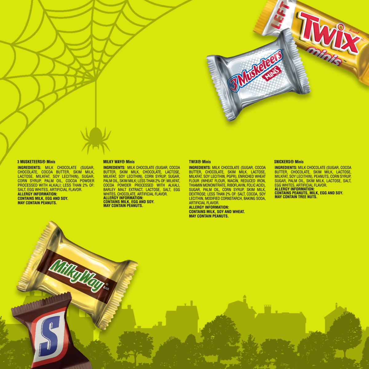 slide 6 of 8, Mars Snickers, Twix, Milky Way & 3 Musketeers Minis Halloween Candy - 30 Ct, 8.57 Oz Bag, 30 ct