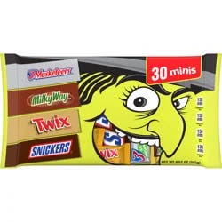Mars Snickers, Twix, Milky Way & 3 Musketeers Minis Halloween Candy - 30 Ct, 8.57 Oz Bag