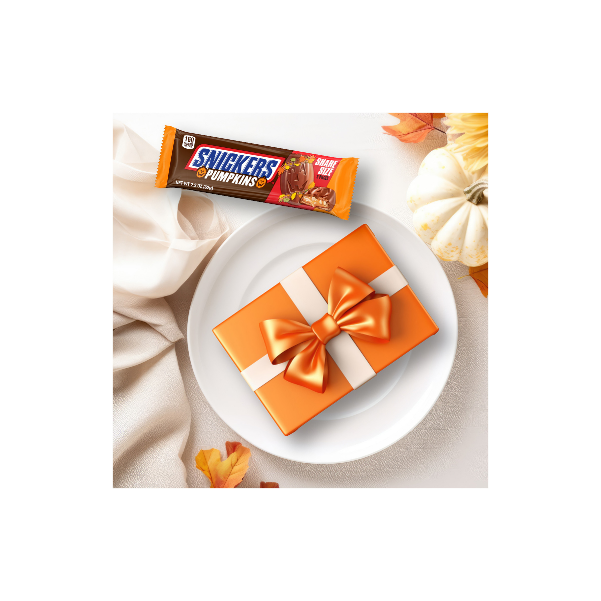 slide 6 of 8, SNICKERS Pumpkins Chocolate Halloween Candy Bars, Share Size, 2.2 Oz Pack, 2.2 oz